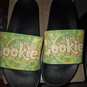 Vibrant Black and Green Slide Sandals